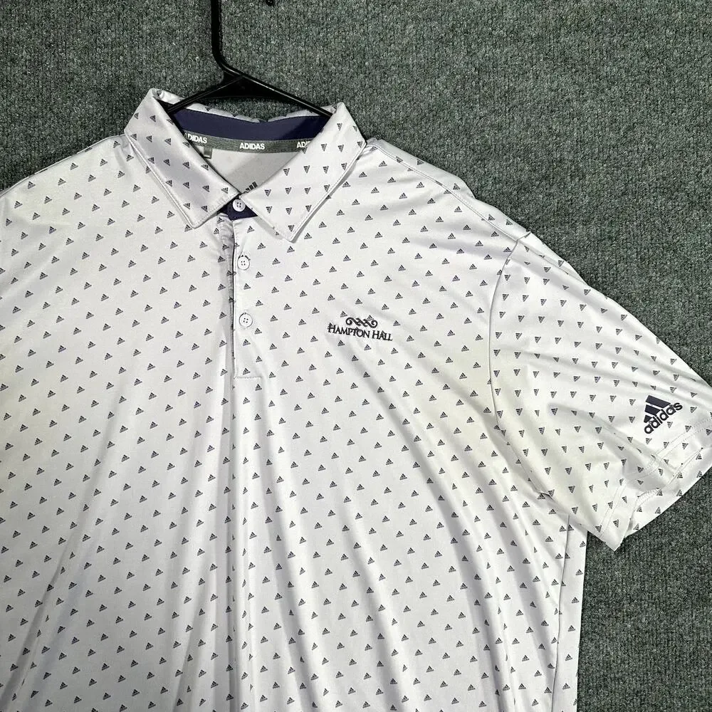 Adidas Golf Polo Mens XL purple Hampton Hall All Over Logo Print Performance